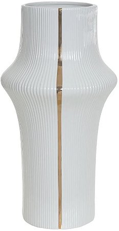 Vaso Decorativo Ceramica Branco Dourado 47cm