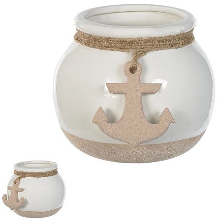 Vaso Decorativo Ceramica Ancora Branco Bege 19cm