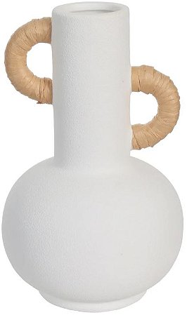 Vaso Decorativo Ceramica Com Alca Branco Natural 20,5cm
