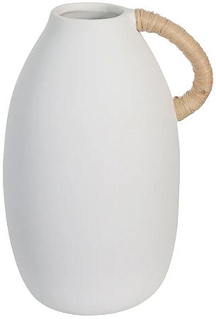 Vaso Decorativo Ceramica Com Alca Branco Natural 15,1cm