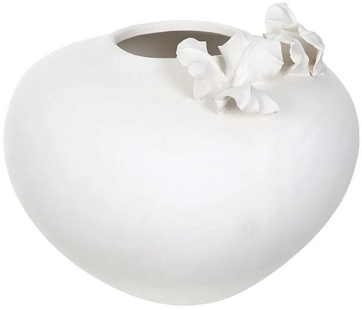 Vaso Decorativo Ceramica Folhas Branco 22cm