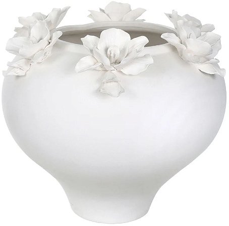 Vaso Decorativo Ceramica Flor Branco 33,5cm
