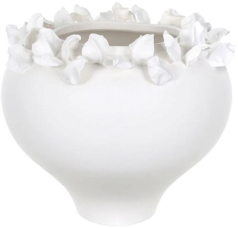 Vaso Decorativo Ceramica Folhas Branco 33,5cm