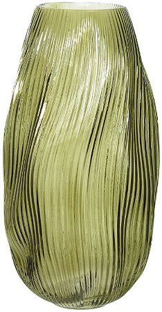 Vaso Decorativo Vidro Canelado Verde 33cm
