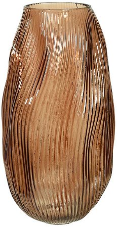 Vaso Decorativo Vidro Canelado Marrom 33cm