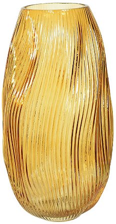 Vaso Decorativo Vidro Canelado Ambar 33cm
