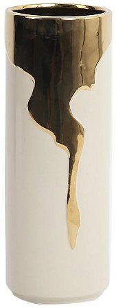 Vaso Decorativo Ceramica Melted Off White Dourado 28cm