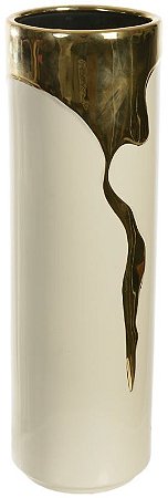 Vaso Decorativo Ceramica Melted Off White Dourado 38cm