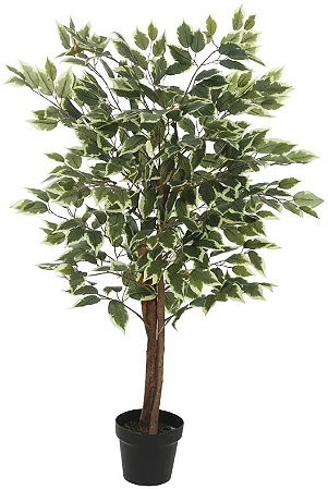 Planta Artificial Arvore Ficus C/Pote X420 Verde Creme 1,20m