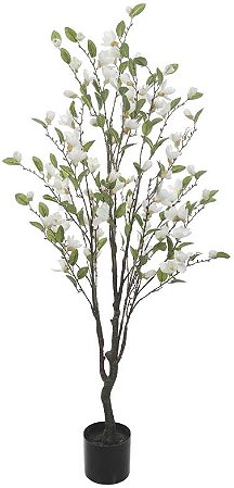 Planta Artificial Arvore Magnolia C/Pote X85 Branco 1,4m