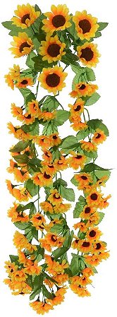 Planta Artificial Folhagem Girassol Pendente X106 Amarelo 70cm