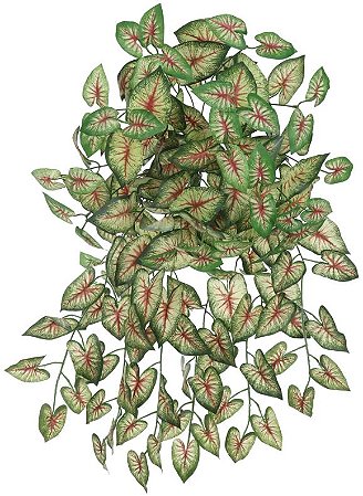 Planta Artificial Folhagem Caladium Pendente X168 Verde Vermelho 64cm