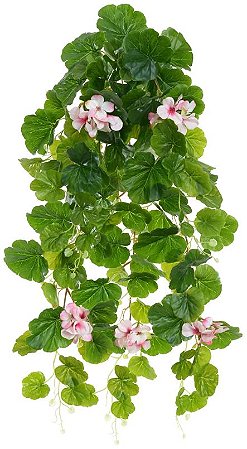 Planta Artificial Folhagem Geranio Real Toque Pendente X110 Rosa 70cm