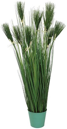Planta Artificial Folhagem Grass Papiro C/Print C/Pote X9 Verde 1.23m