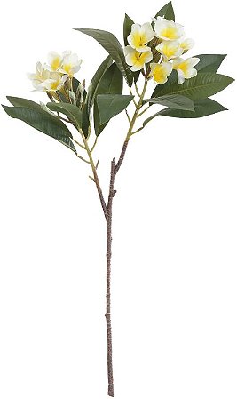 Planta Artificial Haste Plumeria Real Toque X14 Branco Amarelo 86cm