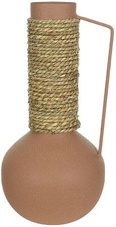 Vaso Decorativo Metal Texturizado Com Alca Marrom 34,5cm