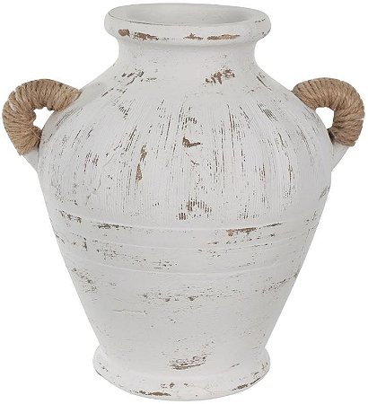 Vaso Decorativo Ceramica Com Alca Off White 25,5cm
