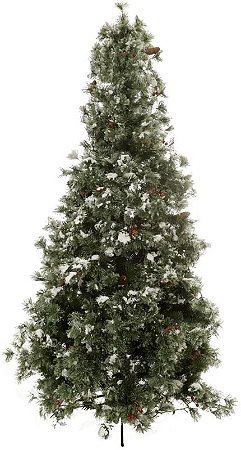 Planta Artificial Arvore Natal Berry E Pinha C/Neve 1077 Tips 350 Leds C/Base Metal Verde 2.10m