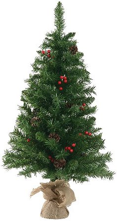 Planta Artificial Arvore Natal Berry E Pinha 141 Tips C/Base Juta Verde 90cm