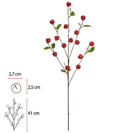Planta Artificial Galho Fruta X16 (vermelho) 85cm