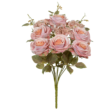 Buquê Artificial Rosa Hortensia C/Proteção UV X9 (rosa outono) 48cm