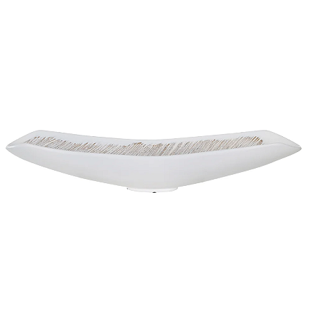 Centro De Mesa Poliresina Folhas (off white) 15X68X13cm