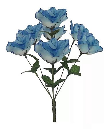 Buquê Rosa Artificial Azul com Branco 32cm