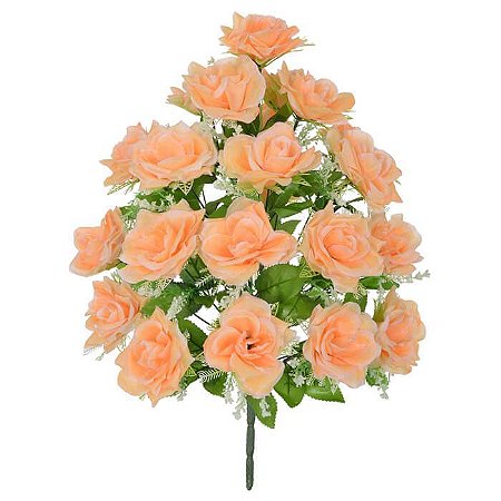 Buquê Flor Artificial Rosa Pêssego 56cm - Florescer-Decor | FLORESCER DECOR