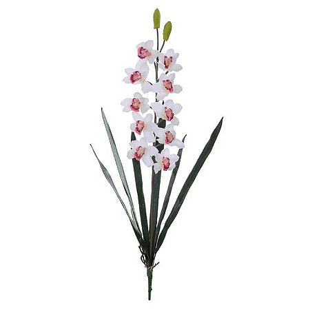 Haste Orquidea Cymbidium Branco Vermelho 94cm