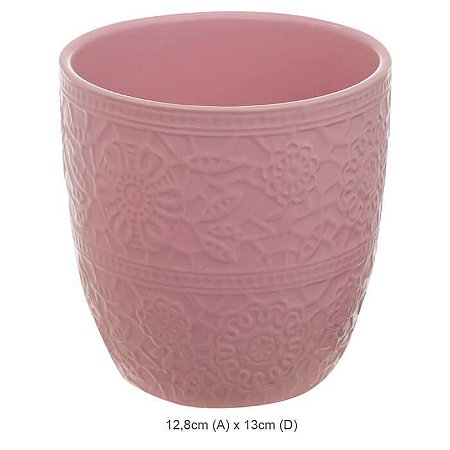 Vaso Cerâmica Decorado Rosa 12,8x13cm