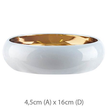 Vaso Cerâmica Bacia Branco Dourado 4,5x16cm
