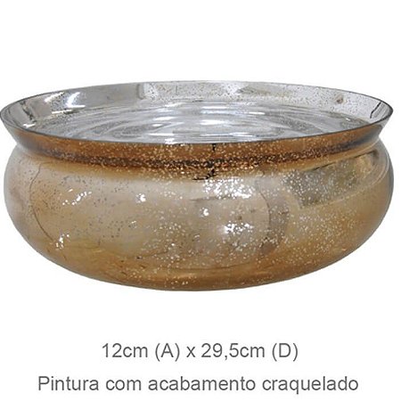 Vaso Vidro Bacia Craquelado Dourado 12x29,5cm