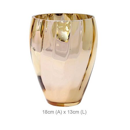 Vaso Vidro Ondas Dourado 18cm