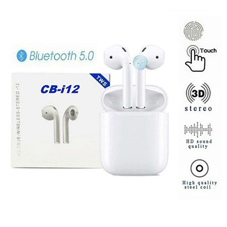 Fone De Ouvido Sem fio i12 Tws V5.0 Bluetooth Intra-Pod Airp - JB ATACADOS