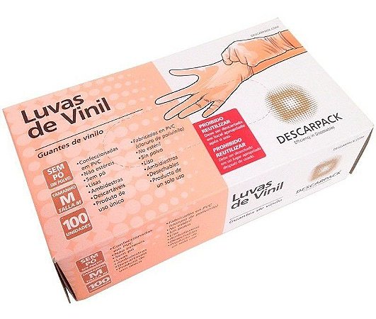 LUVA VINIL S/ PÓ CX C/100 (TAM. P) (DESCARPACK)