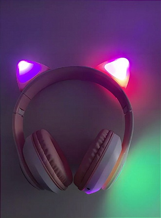 Fone Gatinho Sem Fio Com Led Bluetooth Infantil Meninas Gato