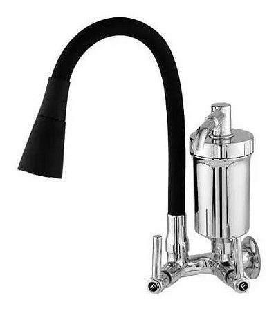 Torneira Gourmet Preta/Vermelha Cozinha 2 Jatos Com Filtro Parede