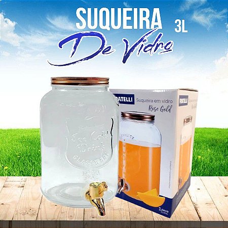 Suqueira Em Vidro 3L Rose Gold Com Dispenser de Bebidas