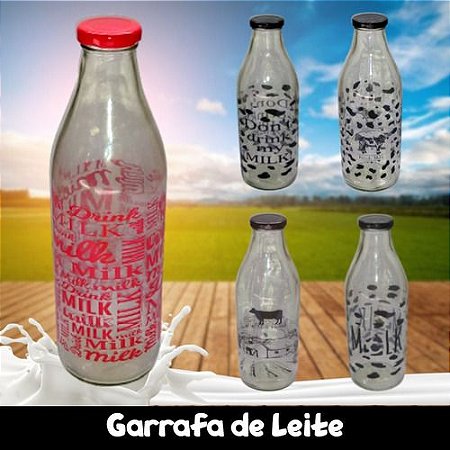 Garrafa De Leite 1 Litro Vidro Decorada Milky Unicasa