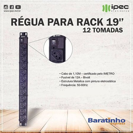 Filtro De Linha Rack19 Extensão Régua 12 Tomadas Bivolt Ipec