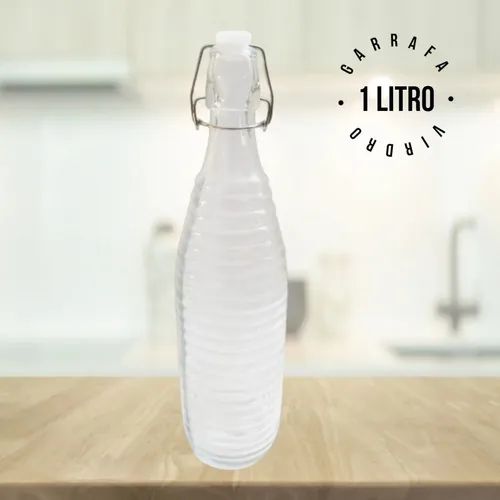 Garrafa De Água 1 Litro Vidro C/ Fechamento Hermético