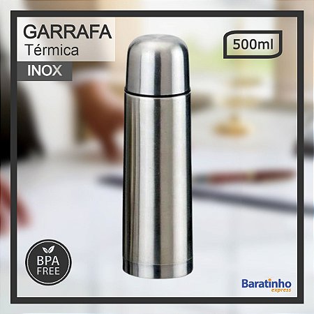 Garrafa térmica squeeze Inox 500ml Café Quente Água Fria