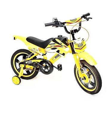 Bicicleta Infantil Aro 14 Moto Bike Com Rodinha Amarelo