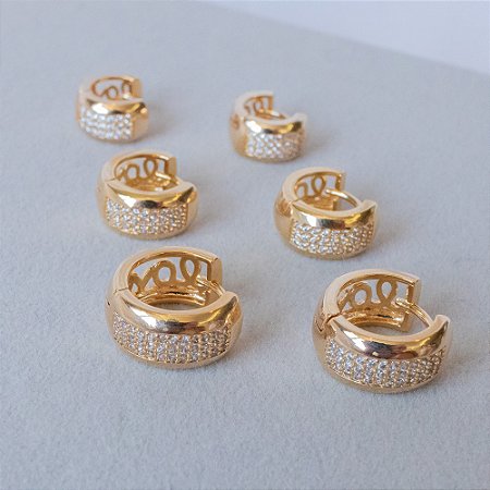 Trio de Argolas Ouro Dupla Face