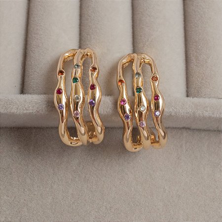 Brinco Ear Hook Zircônias Coloridas
