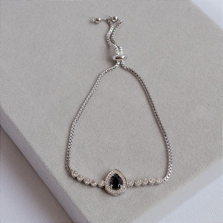 Pulseira em ródio branco com Pedra Black