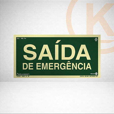 Placa Fotoluminescente S12-2 Saída de Emergência