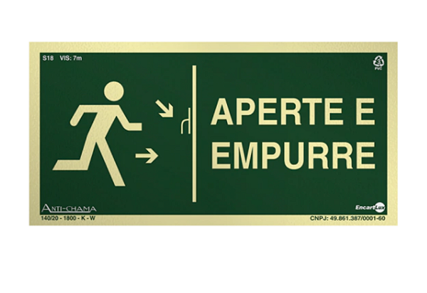 Placa S18 Porta Corta-Fogo Aperte e Empurre