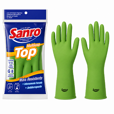 Kit 5 Pares Luva em Látex Reforçada Verde - SANRO