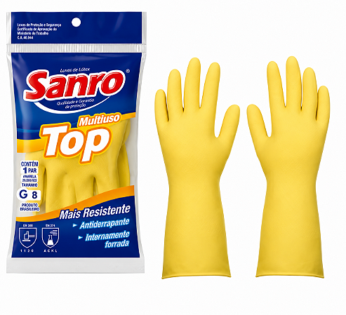 Kit 5 Pares Luva em Látex Reforçada Amarela - SANRO
